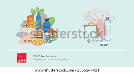 SDG 1 - No Poverty vector icons infographic Illustration that describes poverty problem. Chat pie, abundance versus poverty