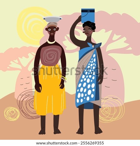 SDG 1 - No Poverty vector peolple portraits Illustration. Africa landscape, poverty problem scene. Eradicate extreme poverty for all people.