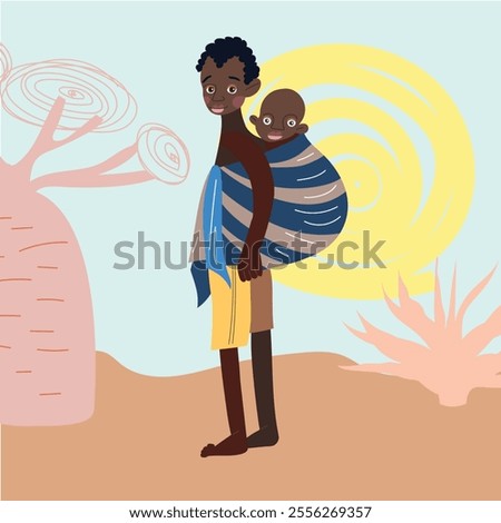 SDG 1 - No Poverty vector peolple portraits Illustration. Africa landscape, poverty problem scene. Eradicate extreme poverty for all people.