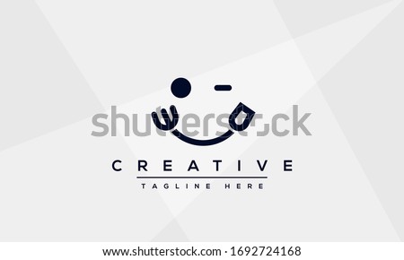 Winking Face Food logo vector icon. Fork and Spoon smile concept line art illustration.