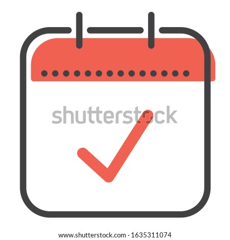 Calendar Icon with Red Checkmark, Vector Illustration