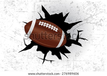 The ball hit the wall.  American Football.  Rugby. Hole in the white wall. Vector illustration