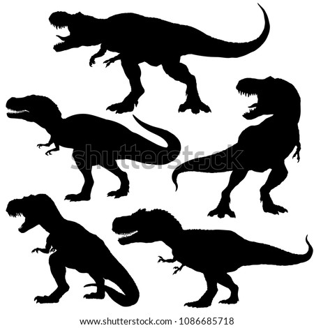 Dinosaur t-rex silhouettes set. Vector illustration isolated on white background