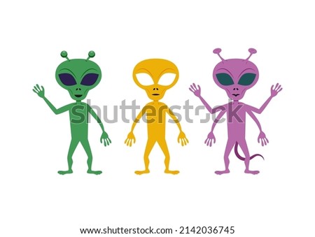 Set of three colorful aliens in different positions. Vector illustration of three different aliens