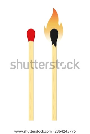 Match stick and burnt match stick vector flat design