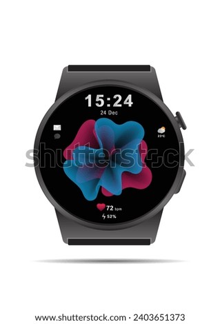 Smart watch modern design in vector flat style isolated on white background. Smart watch with round screen