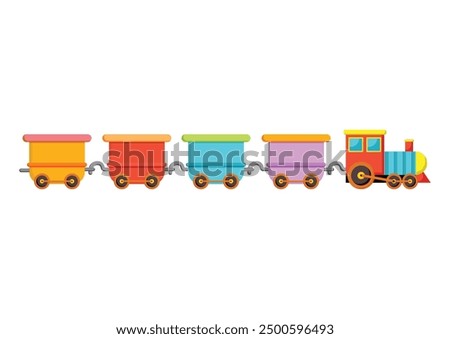 Colored cartoon train with wagons in flat style isolated on white background