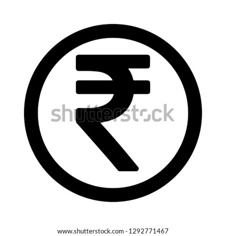 Currency flat icon coin symbols in black circle ring : Indian Rupee INR black and white vector illustration.