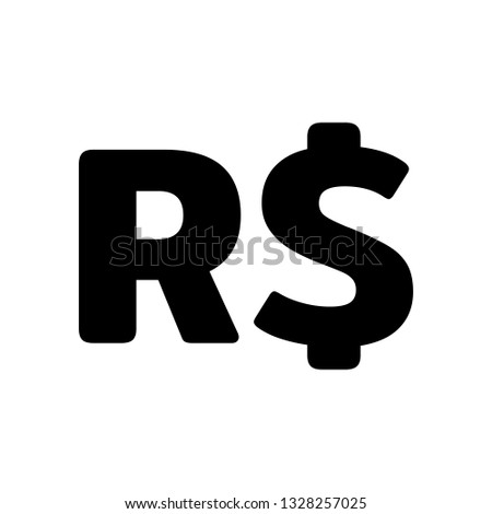 Basic Currency icon symbols sign : Brazil’s Brazilian real BRL vector illustration in black and white.