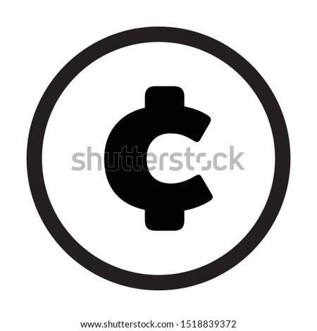 Currency flat icon coin symbols in in black circle and white background : Cent ¢ black and white vector illustration.