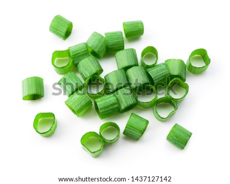 Spring chopped onions. Green onion isolated. Heap of cut chives. Foto stock © 