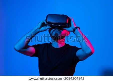 Similar – Image, Stock Photo Man in VR goggles controlling drone
