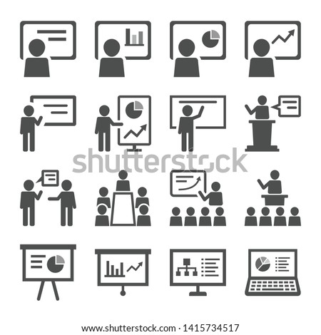 Business Presentation Icon set. Contains such Presenter. Teacher, Audience and more.