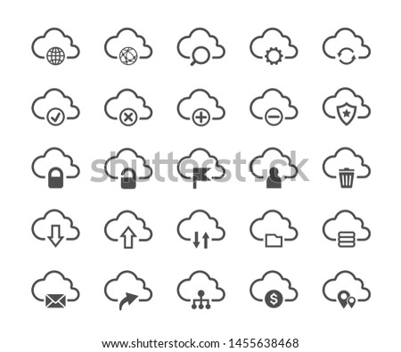 Computer cloud data digital technology Network service sharing line icon set. Isolated icon collection on white background.