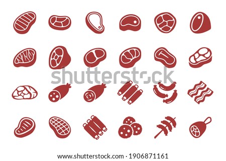 Meat icon set - sausage Steak Barbecue Collection icons