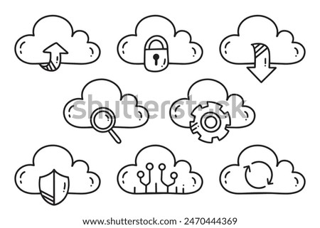 cloud data cartoon doodle outline icon Network communication 