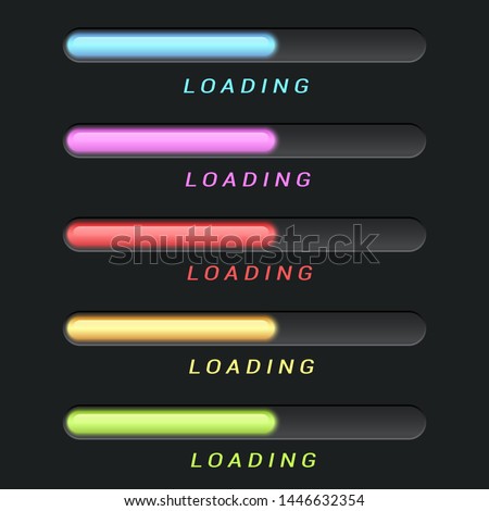 Progress bar and loading different colors file on a dark background. Vector illustration