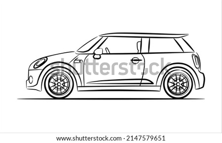 Modern subcompact city car, abstract silhouette on white background. Side view of a micro car. Vector car icon for transportation illustrations.