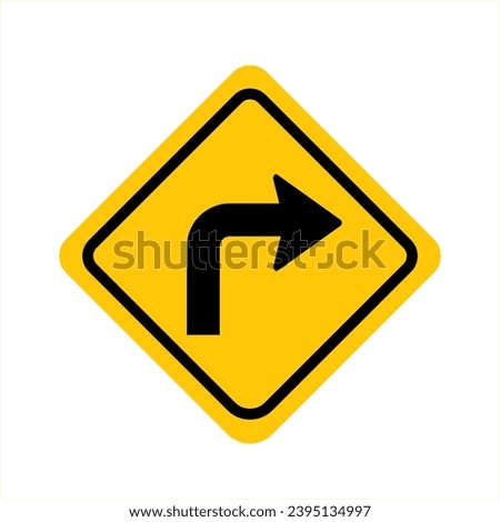Turn right yellow road sign. Sharp right curve. Traffic warning signs. Vector illustration isolated on white background. EPS10