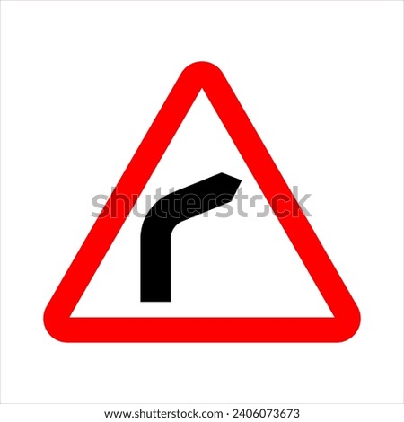 Warning of dangerous turn. Sharp bend to the right traffic sign. Warning road sign. Red triangle with black bend symbol inside.  Vector illustration isolated on white.