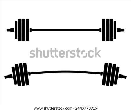 Black and white barbell icon. Set of barbells isolated on white background. Weight-lifting symbol. Sport equipment. Bodybuilding, gym, crossfit, workout. Vector illustration.