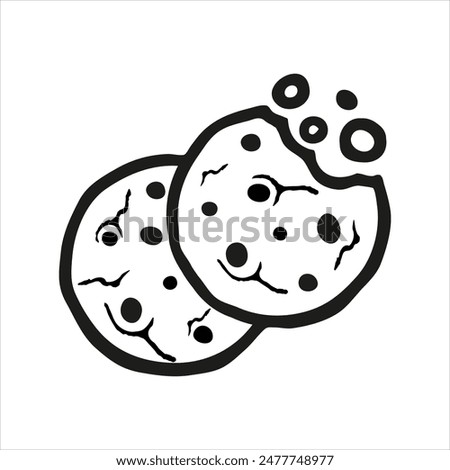 Two chip cookies icon. Simple cookie icon vector illustration. Bitten cookies silhouette or logo. Round black and white biscuit symbol isolated on white