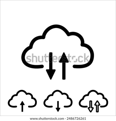 The download and upload to cloud icon. Upload download cloud arrow. Download cloud computing outline and filled vector sign. Black silhouette.