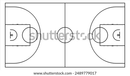 Basketball court markup. Outline of lines on basketball court. Professional basketball court indoor. Illustrations for use in online sporting events, print or book. Vector illustration EPS 10