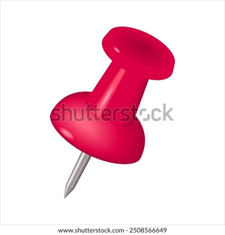  The red Colorful thumbtack. Glossy plastic pin tacks. Pink pushpin icon isolated on white. Pins tacks. Realistic pushpins. Vector 3d illustration. Office stationery. 