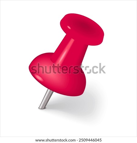 The red Colorful thumbtack. Glossy plastic pin tacks. Pink pushpin icon isolated on white. Pins tacks. Realistic pushpins. Vector 3d illustration. Office stationery. 