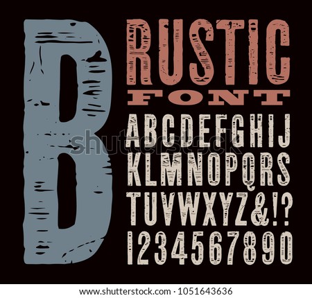 A rustic wood styled vector alphabet with numerals and some punctuation