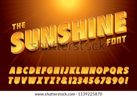 A stylized 3d vector alphabet with bright yellow sunshine effects