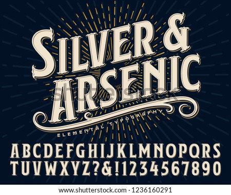 Silver and Arsenic font is an old style display alphabet. This vintage lettering style would work well for handcrafted artisanal logos or branding designs.