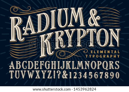 Font vector; An elegant serif alphabet that exudes old world refinement and luxury, and would be appropriate for product branding, alcohol bottles and custom packaging.