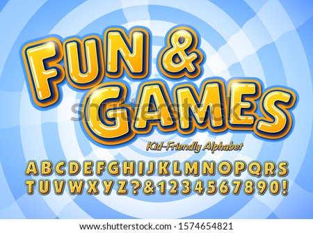 Fun and Games is a kid friendly alphabet; This font is ideal for school or education graphics, toys, games, marketing, television show titles, and anywhere that fun and friendly lettering is needed.
