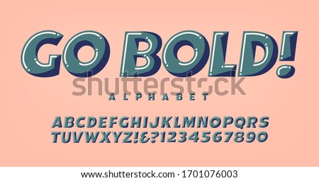 Go Bold alphabet; a fun and whimsical font in three-toned harmonized colors. This lettering would be good for party invitations, birthday greetings, kids products, gift wrap, and much more.