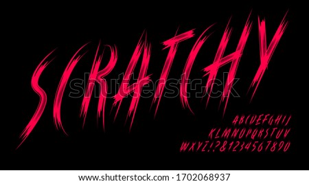 Scratchy alphabet; a dark and ominous font in the style of long scratches made by creature claws. Good for horror, sci-fi, game logos, werewolves, cat scratch themes.