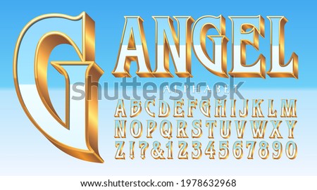 Angel alphabet: a heavenly gold and blue alphabet, suited to angelic themes, faith, holiness, heaven, religious beliefs, etc.
