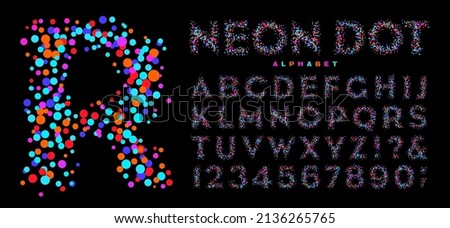 Neon Dot Alphabet is a sans serif alphabet built from brightly neon colored dots