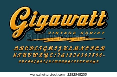 Gigawatt is an old-style squared script font with a 1950s vibe. Good logo font for vintage tech, sports team, or electrician.