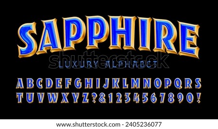 Sapphire is a posh and luxurious 3d effect alphabet with gold setting and shiny blue gemstone in the interior.