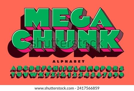 Mega Chunk; an ultra heavy and fat alphabet in brash colors with graphic 3d effects