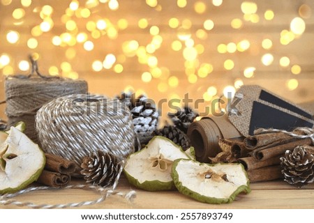 Similar – Image, Stock Photo Apples with pine cones in a vase