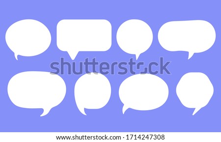 Set of speak bubble text, chatting box, message box outline cartoon vector illustration design. Balloon doodle style of thinking sign symbol.