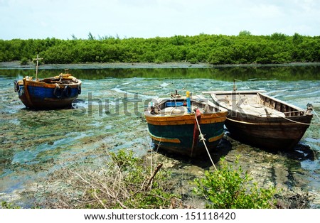 Boat on land when tide ebbed