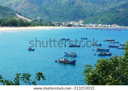 Beautiful Vietnam landscape, amazing and wonderful beach with mountain around, fresh air, nice view for Asian travel, ecology environment at sea area, Phu Yen have many scene for tourist at Viet Nam