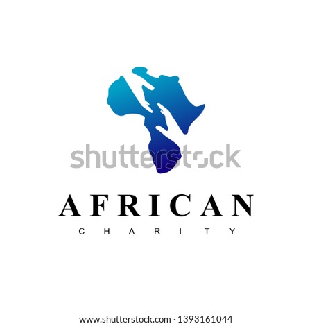 African Charity Logo With Helping Hand Symbol Silhouette in Africa Map Background