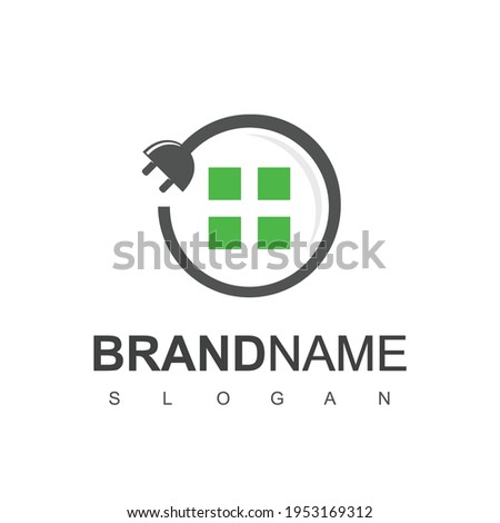 Electrical House Logo Design Vector, Circle Cable And Plug Symbol