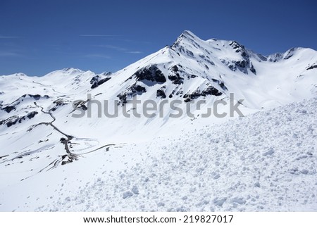 Mountain landscape with snowy mountain peak