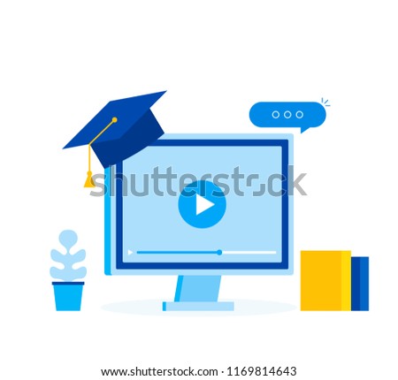 Learing online business concept, elearning education template web banner. Modern flat style vector illustration.